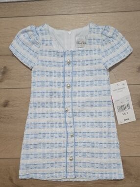 Rare Editions Girls Tweed Dress Size 3T Blue & White Pearl Button Dress